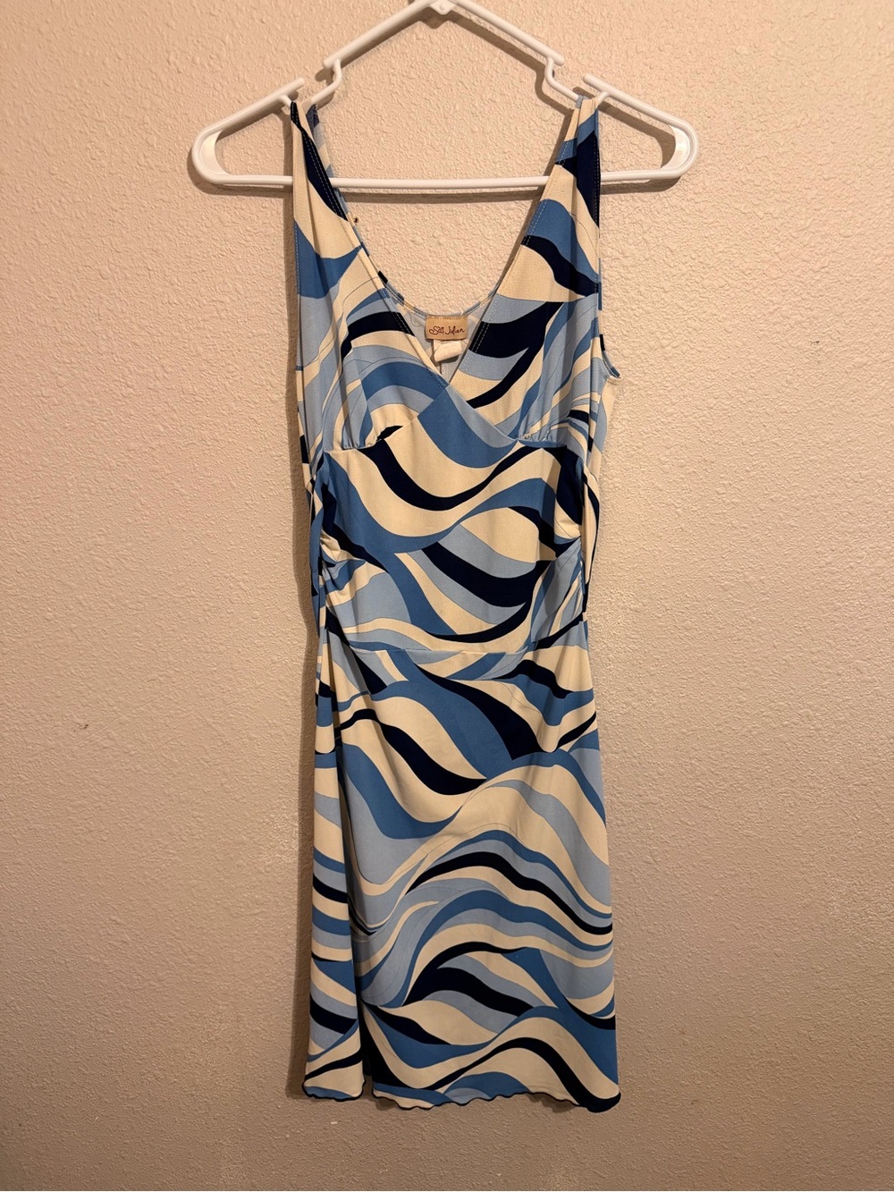 Blue Wave Print Slip Dress